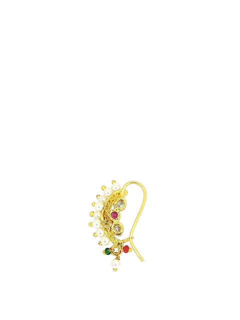 FEMMIBELLA Gold-Plated Cubic Zirconia Studded Vilandi Stud Nosepin - Image 4