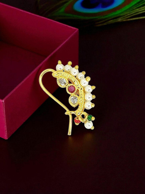 FEMMIBELLA Gold-Plated Cubic Zirconia Studded Vilandi Stud Nosepin