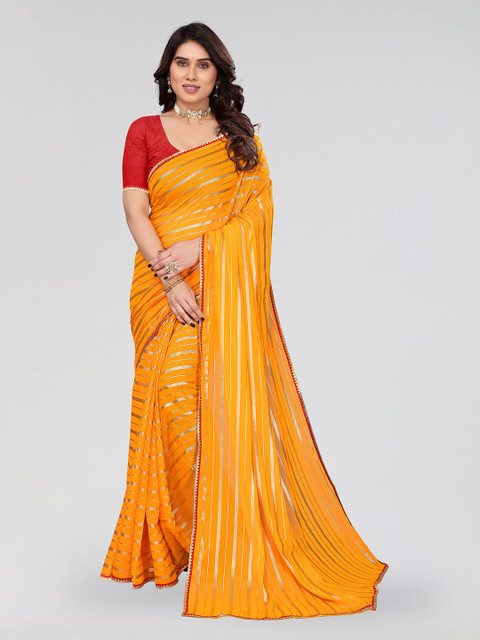 REDFISH Striped Sequinned Saree