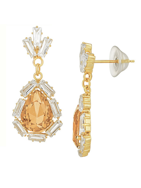 Bohey by KARATCART Gold-Plated American Diamond Studded Teardrop Shaped Drop Earrings - Image 3