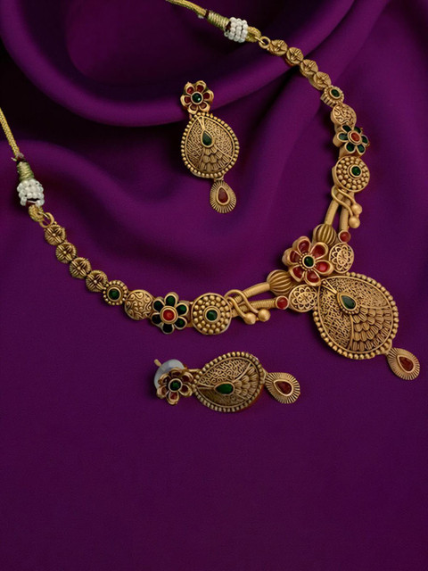 Influtive Gold-Plated Artificial Stones Studded And Beaded Traditional Jewellery Set