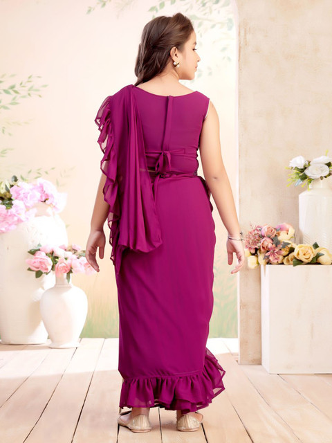 BAESD Girls Embroidered Pure Georgette Choli & Lehenga Saree With Attachable Dupatta - Image 5