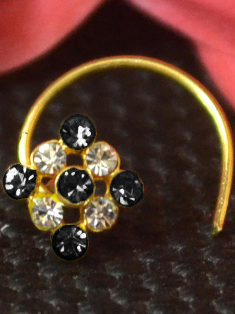 SHREEVARAM Gold Plated Cubic Zirconia Ring Nosepin