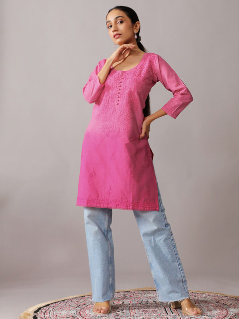 colorkosh Floral Embroidered Chikankari Kurti