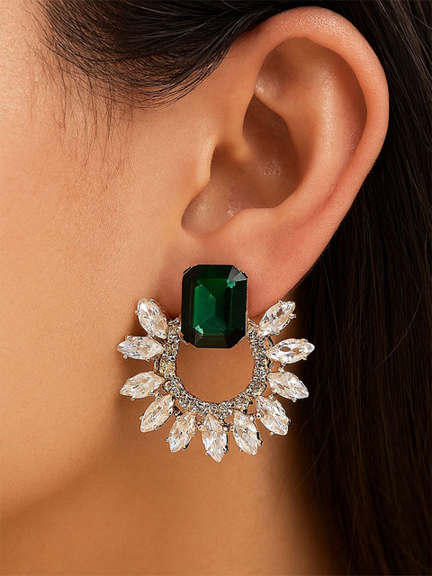 Bohey by KARATCART Gold-Plated American Diamond Studded Circular Shaped Studs - Image 4