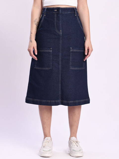 Bene Kleed Women A-Line Denim Midi Skirt