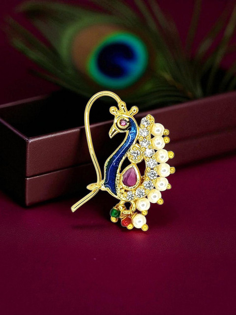 FEMMIBELLA Women Gold-Plated Cubic Zirconia Stud Nosepin