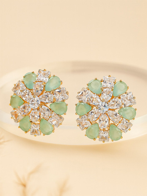 Bohey by KARATCART Gold-Plated American Diamond Studded Floral Shaped Studs