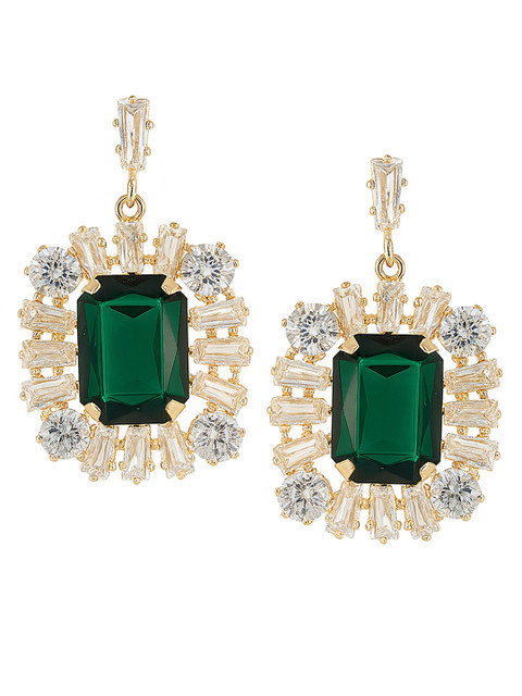 Bohey by KARATCART Gold-Plated American Diamond Studded Square Shaped Drop Earrings - Image 2