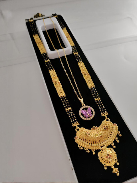 MADHURAM FASHION Gold-Plated Brass Artificial Stones and Beads Mangalsutra