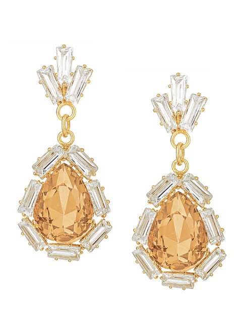 Bohey by KARATCART Gold-Plated American Diamond Studded Teardrop Shaped Drop Earrings - Image 2