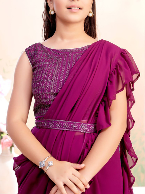 BAESD Girls Embroidered Pure Georgette Choli & Lehenga Saree With Attachable Dupatta - Image 2