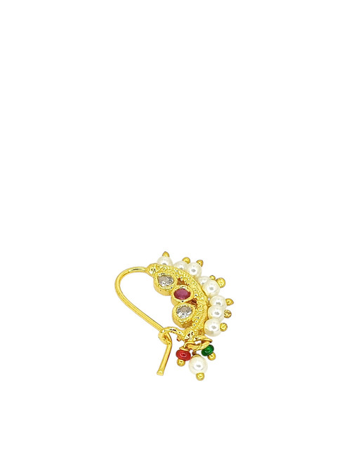 FEMMIBELLA Gold-Plated Cubic Zirconia Studded Vilandi Stud Nosepin - Image 3