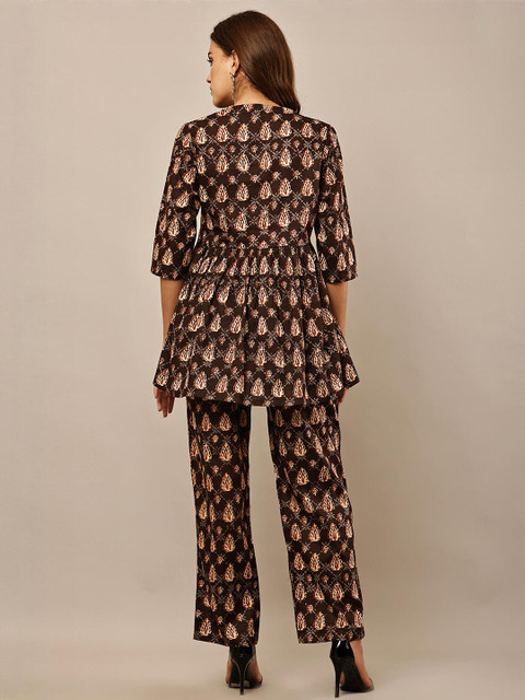 HERE&NOW Women Brown Pure Cotton Printed Co-Ords
