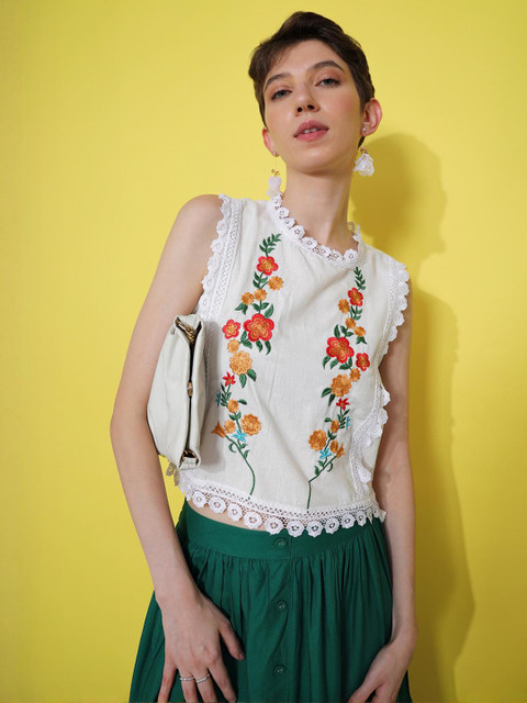 LIMEROAD Women Floral Embroidered Cotton Top