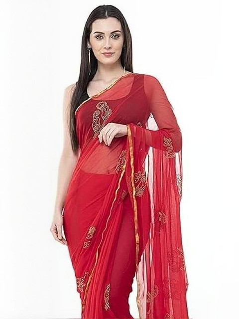 DURGA EMPORIO Embellished Zari Pure Chiffon Saree With Blouse