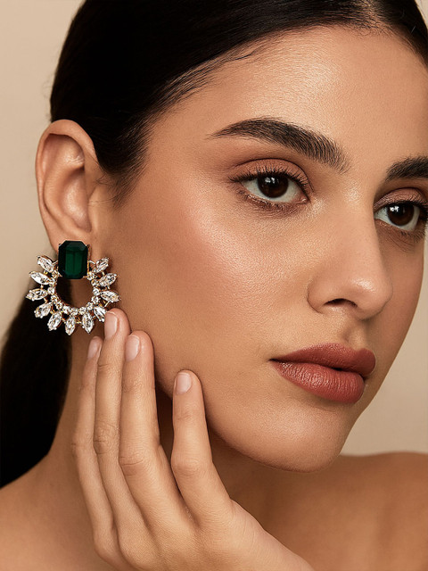 Bohey by KARATCART Gold-Plated American Diamond Studded Circular Shaped Studs