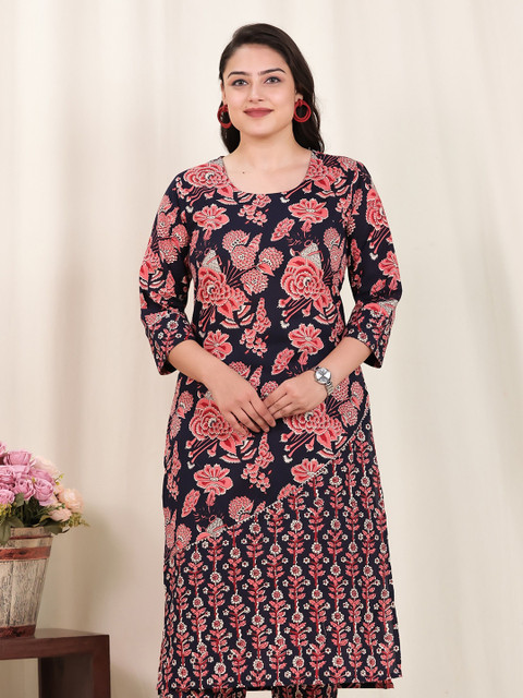 Aramya Women Floral Printed Round Neck Straight Kurta