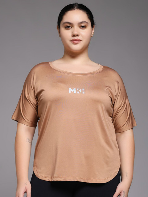 MKH Plus Size Typography Printed Drop-Shoulder Sleeves Dri-Fit Relaxed Fit T-Shirt