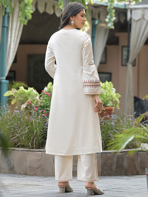 The Hope Embroidered Pure Cotton Tunic With Palazzo - Image 5