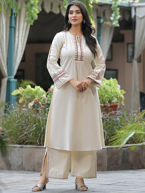 The Hope Embroidered Pure Cotton Tunic With Palazzo - Image 6