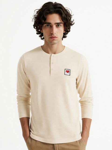 glitchez Typography Print Henley Neck T-shirt