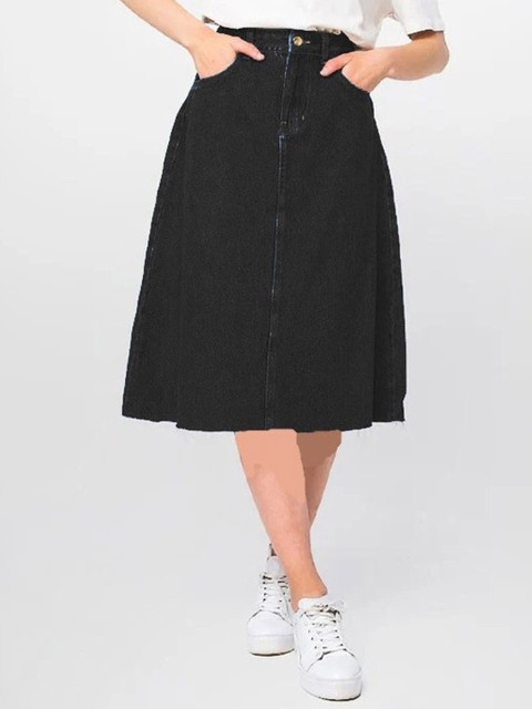 Tripursundari Fashion Women A-Line Midi Denim Skirt