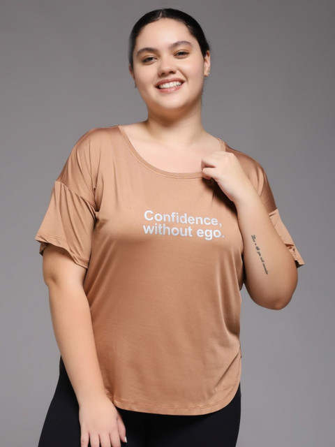 MKH Plus Size Typography Printed Drop-Shoulder Sleeves Dri-Fit Relaxed Fit T-Shirt