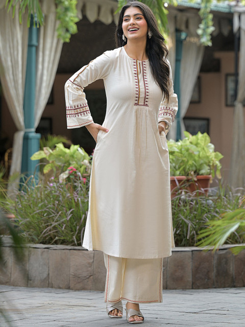 The Hope Embroidered Pure Cotton Tunic With Palazzo - Image 4