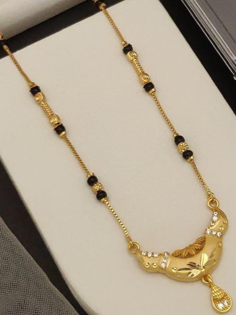 Queenzart Gold-Plated Brass Artificial Stones and Beads Mangalsutra