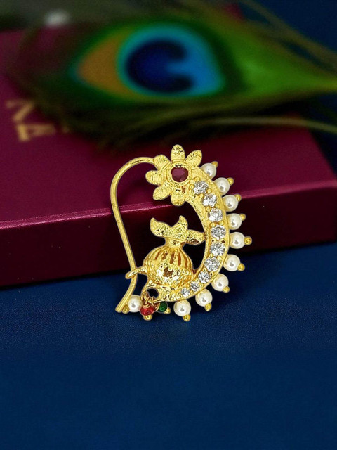 FEMMIBELLA Gold-Plated Cubic Zirconia Studded Vilandi Stud Nosepin