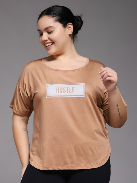 MKH Plus Size Typography Printed Drop-Shoulder Sleeves Dri-Fit Relaxed Fit T-Shirt