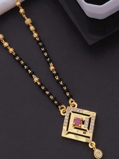 Queenzart Gold-Plated Brass Artificial Stones and Beads Mangalsutra