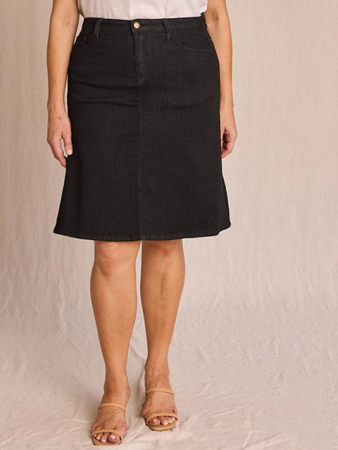 Tripursundari Fashion Women Flared Midi Denim Skirts