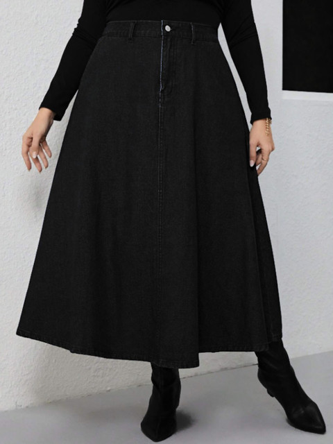 Tripursundari Fashion A-Line Maxi Denim Skirt