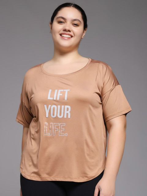 MKH Plus Size Typography Printed Drop-Shoulder Sleeves Dri-Fit Relaxed Fit T-Shirt