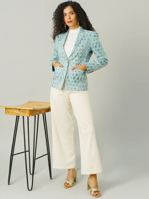 INDOPHILIA Printed Notched Lapel Cotton Single Breasted Blazer - Image 5