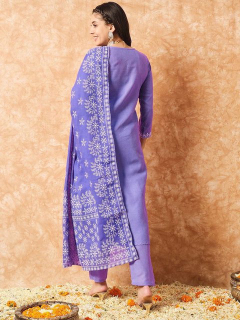 Women Floral Embroidered Kurta with Trousers & Dupatta - Image 5