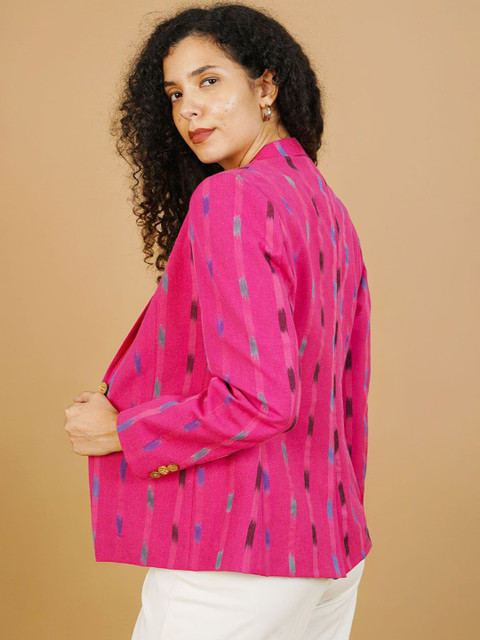 INDOPHILIA Ikat Printed Notched Lapel Cotton Single Breasted Blazer - Image 4