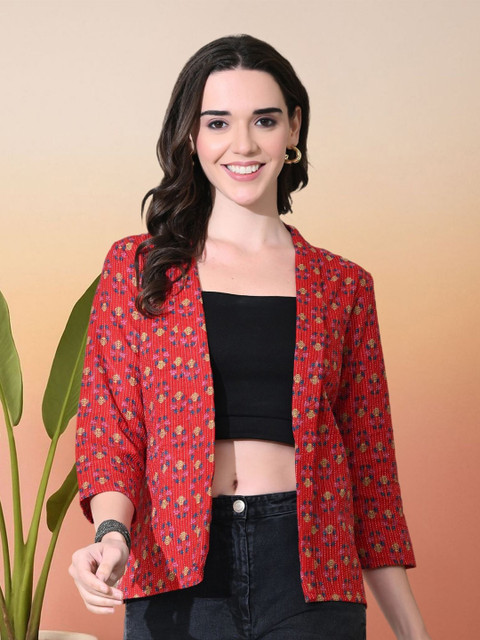 Sangria Floral Printed Open Front Shrug