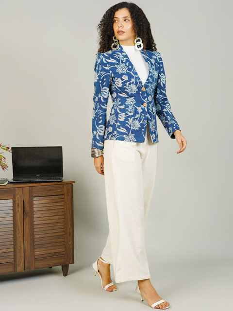 INDOPHILIA Women Printed Cotton Single-Breasted Blazer - Image 7