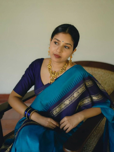 PHEASANT Zari Kanjeevaram Saree With Unstitched Blouse - Image 5