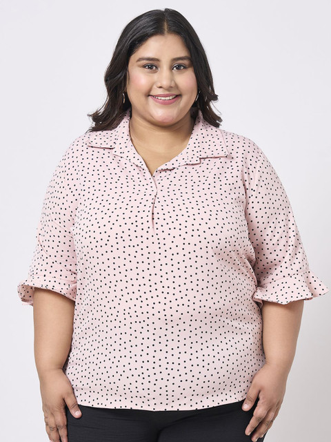 Style Quotient Plus Size Women Polka Dot Printed Bell Sleeve Top