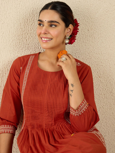 Indo Era Embroidered Round Neck Tunic With Trousers Co-Ords