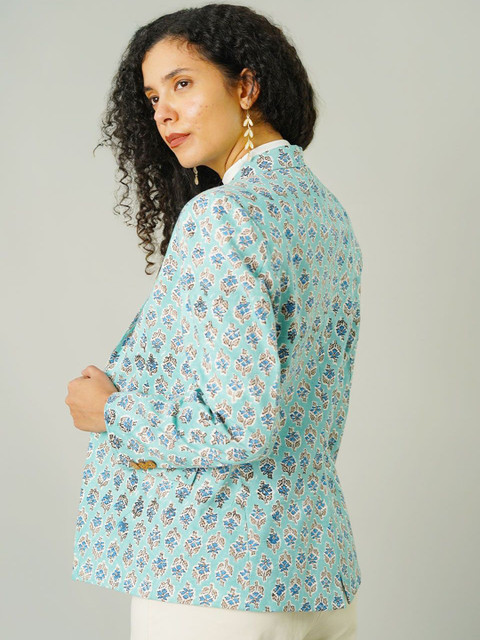 INDOPHILIA Printed Notched Lapel Cotton Single Breasted Blazer - Image 4