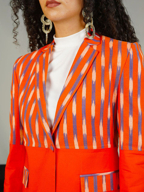 INDOPHILIA Printed Notched Lapel Cotton Slim Fit Single-Breasted Blazer - Image 2