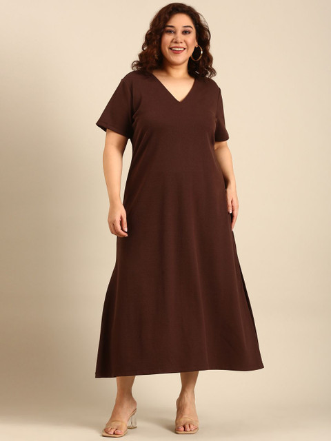 The Pink Moon Women Brown Rib A-line Dress
