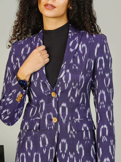 INDOPHILIA Ikat Printed Cotton Single-Breasted Blazer - Image 2