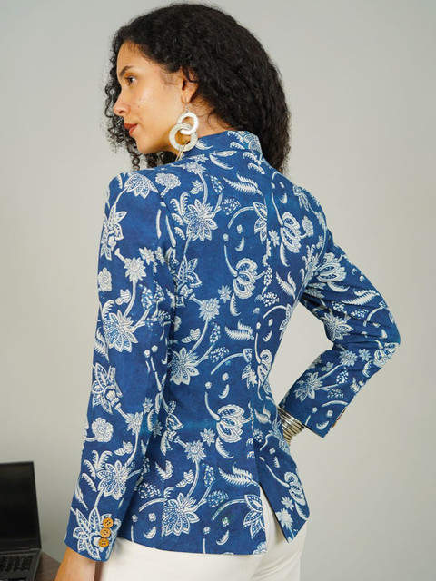 INDOPHILIA Women Printed Cotton Single-Breasted Blazer - Image 5