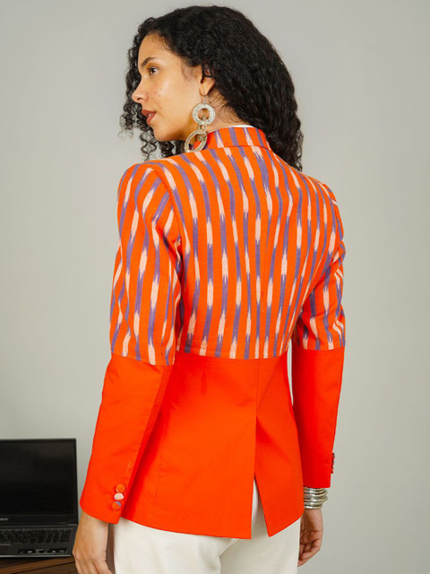 INDOPHILIA Printed Notched Lapel Cotton Slim Fit Single-Breasted Blazer - Image 5